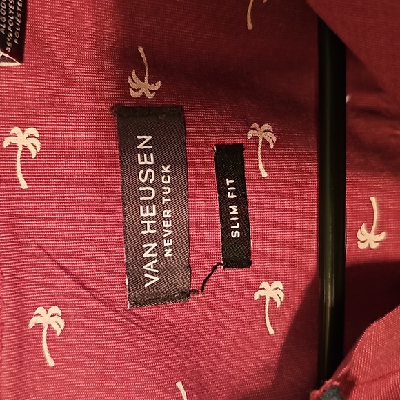 Van Heusen, mauve colored, palm tree patterned, short sleeved, button down, shir - Picture 2 of 5